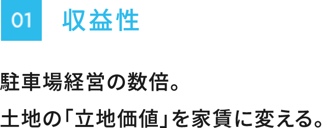 収益性　駐車場経営音数倍。土地の「立地価値」を家賃に変える。